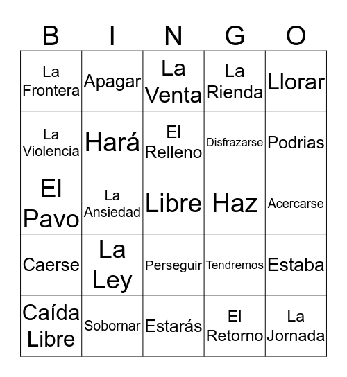 Bingo de Español Bingo Card