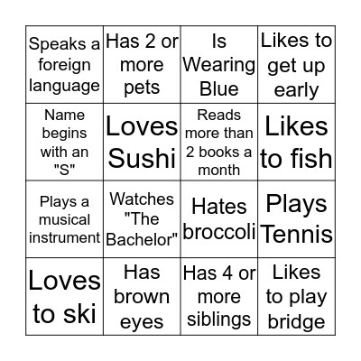 Orientation Bingo Card