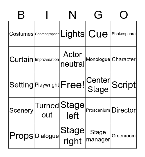 Theater Bingo Card