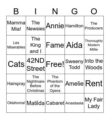 BROADWAY BING Bingo Card