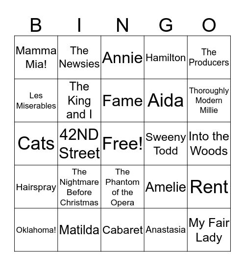 BROADWAY BING Bingo Card