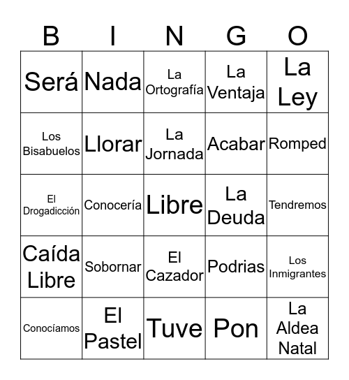 Bingo de Español Bingo Card