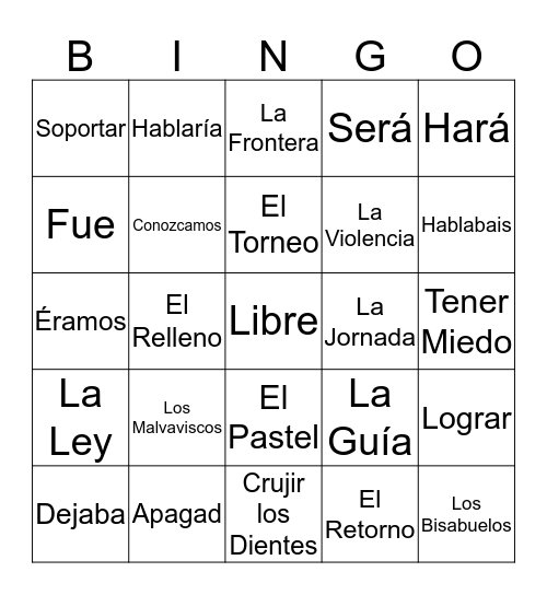 Bingo de Español Bingo Card