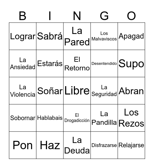 Bingo de Español Bingo Card