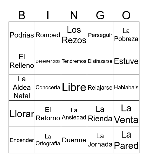 Bingo de Español Bingo Card