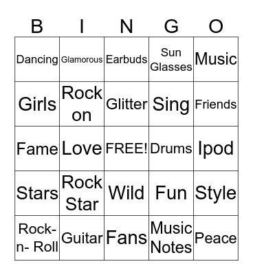 Rock Star Bingo Card