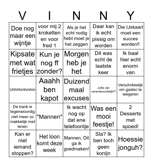 Vinny Bingo Card