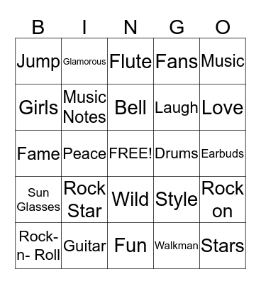 Rock Star Bingo Card