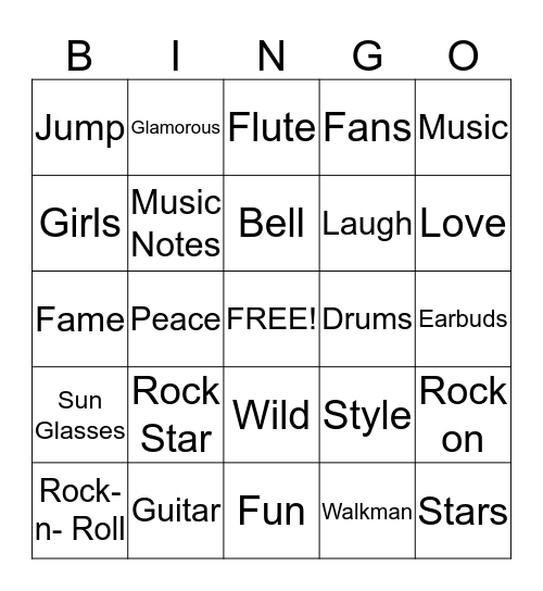 Rock Star Bingo Card