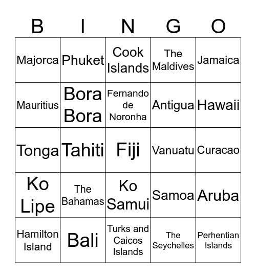 Tropical Islands Bingo Card