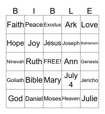 Bible Bingo Card