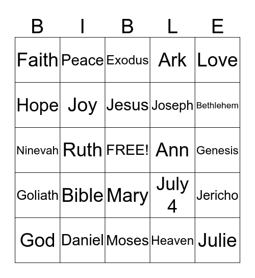 Bible Bingo Card