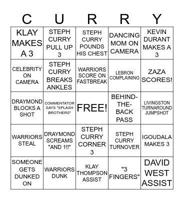 Warriors Game 2 Watch Party Bingo Card