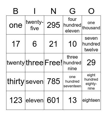 Number Bingo Card