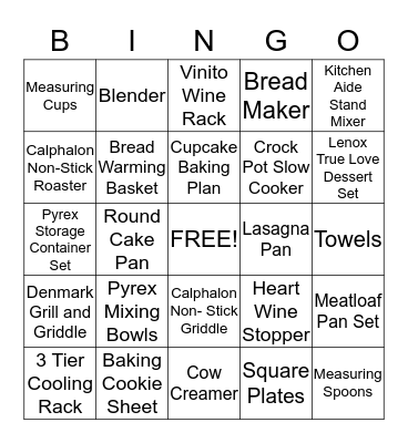 Lauren's Bridal Shower Gifts Bingo Card