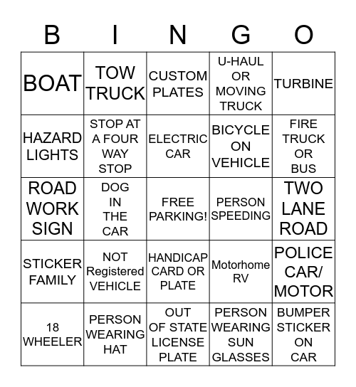 Travel Bingo Card