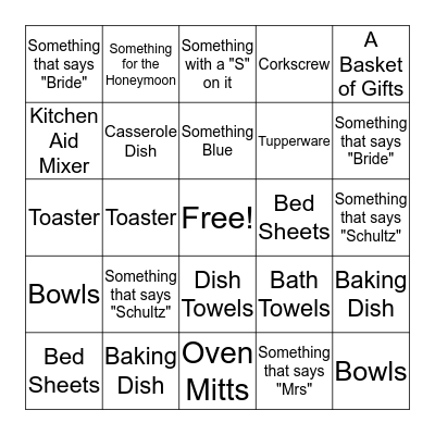 Mary's Bridal Bingo Card