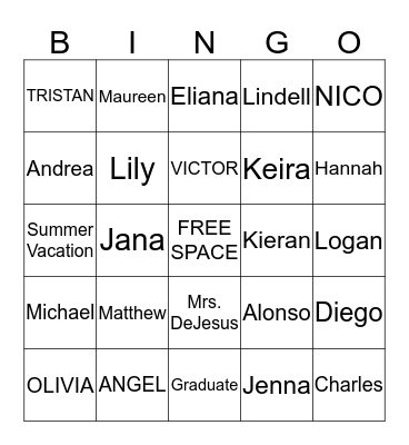 Mrs. DeJesus's Grade 5 Bingo Card
