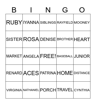BAKER FAMILY REUNION 2013 Bingo Card
