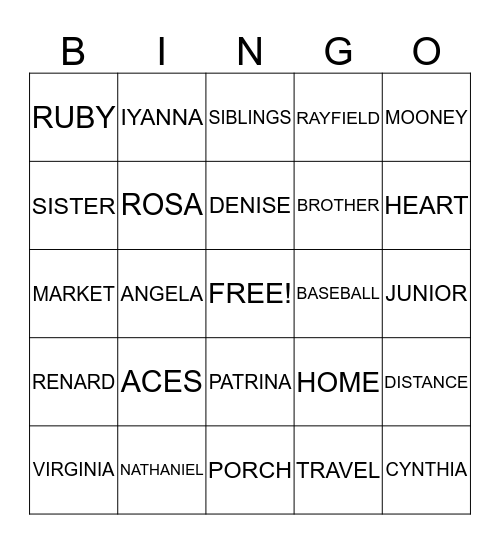 BAKER FAMILY REUNION 2013 Bingo Card