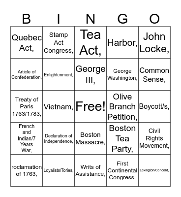 Salutary Neglect BINGO Card