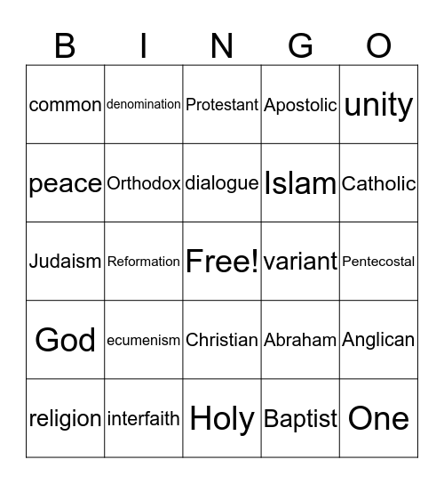 Ecumenism & Interfaith Dialogue Bingo Card