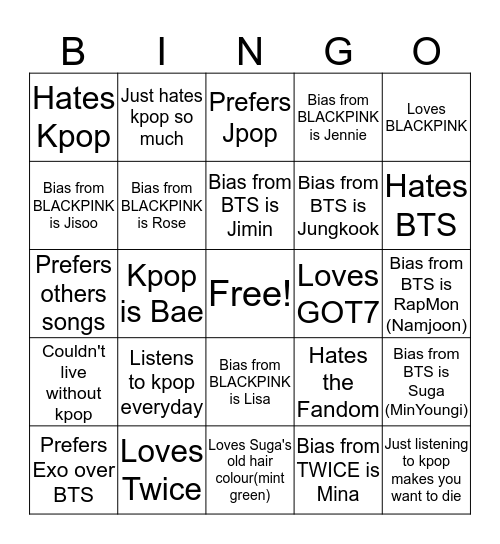 Kpop  Bingo Card