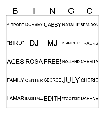 BAKER FAMILY REUNION 2013 Bingo Card