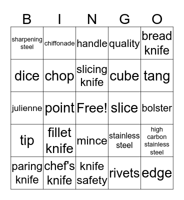 Knife Review Bingo Card