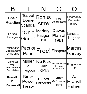 APUSH Review Bingo Card