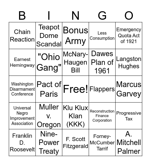 APUSH Review Bingo Card