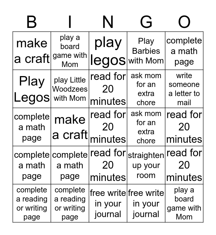 Mary Elizabeth's Summer Bingo Card