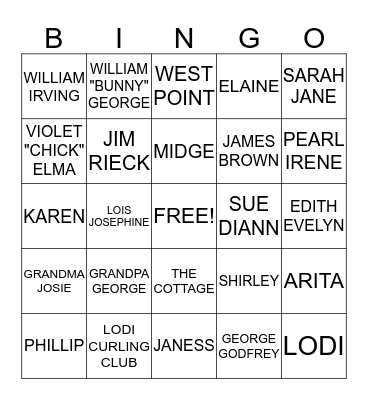 CARNCROSS FAMILY Bingo Card