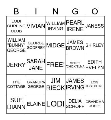 CARNCROSS FAMILY Bingo Card