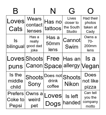 Cady Studios Bingo Card