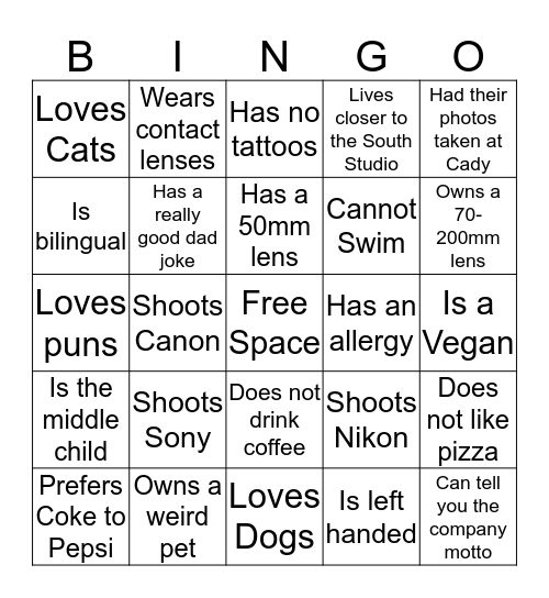 Cady Studios Bingo Card
