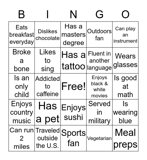 Human BINGO  Bingo Card