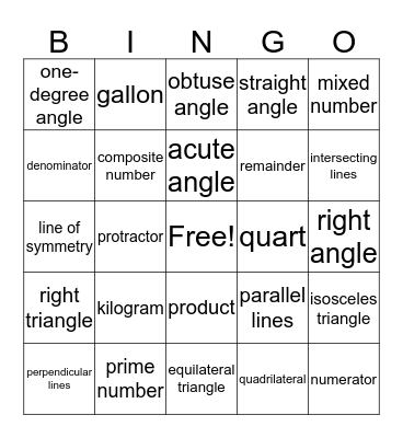 Math BINGO! Bingo Card