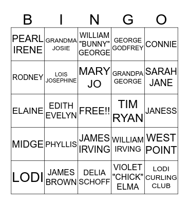 CARNCROSS FAMILY Bingo Card
