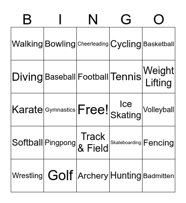 Sports Bingo Card