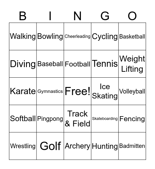 Sports Bingo Card
