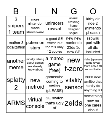 nintendo e3 b ingo Bingo Card