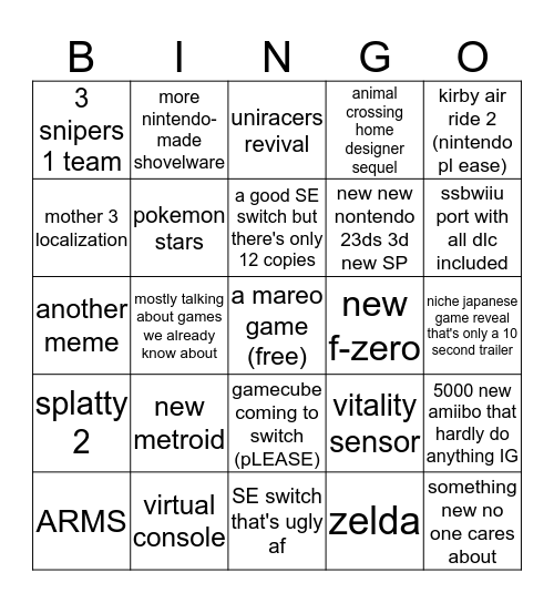 nintendo e3 b ingo Bingo Card