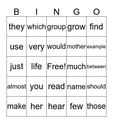 Sight Words 100-300 Bingo Card