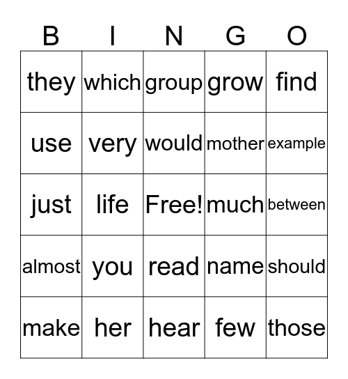Sight Words 100-300 Bingo Card