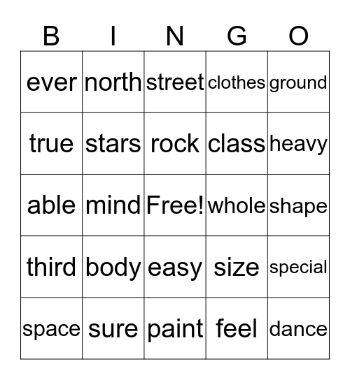 Sight Words 400-700 Bingo Card