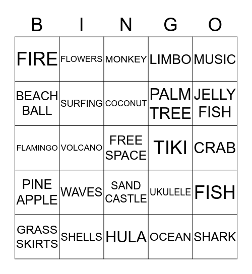 LUAU BINGO Card