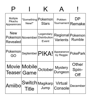 Pokemon Direct Bingo! Bingo Card