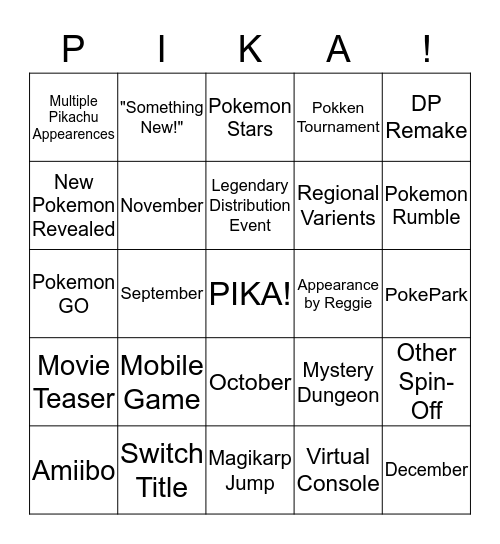 Pokemon Direct Bingo! Bingo Card