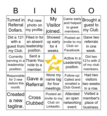 GOLD STAR REFERRAL CLUBS Bingo Card